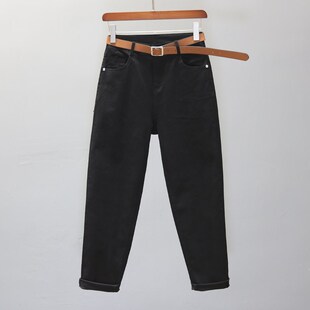 休闲高腰显瘦哈伦九分萝卜裤 黑色牛仔裤 韩版 新款 子 女超薄2025夏季