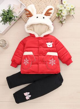 0一1岁女宝宝冬装婴儿衣服冬季洋气棉衣外套童加厚棉服袄二件套装