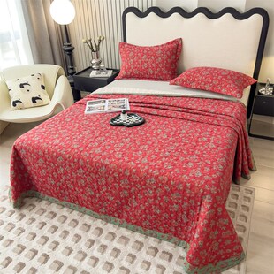 高级感全棉双层纱夹棉床单单件加厚纯棉榻榻米床垫床盖枕套三件套