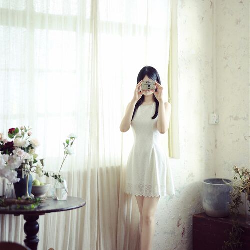 风花月 夏天无袖白色小清新碎钻蕾丝连衣裙小个子修身显瘦短裙