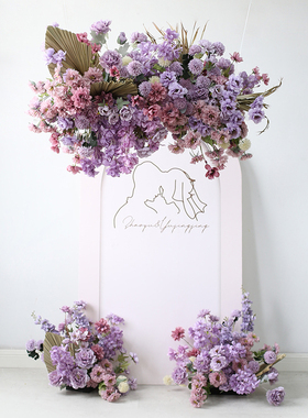高级紫色婚礼会场布置花艺道具婚庆迎宾背景插花悬挂吊花路引花堆