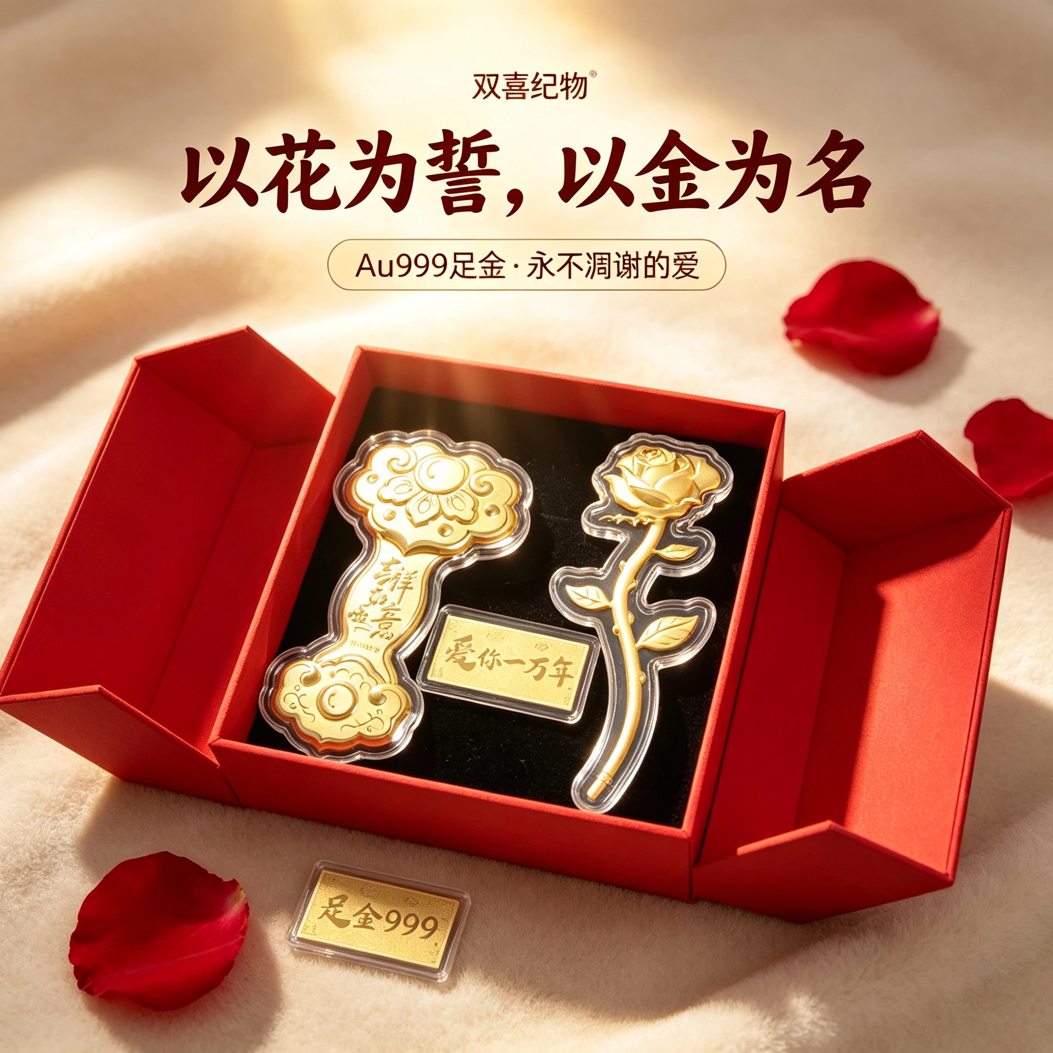 足金999玫瑰贺卡送女友浪漫礼物