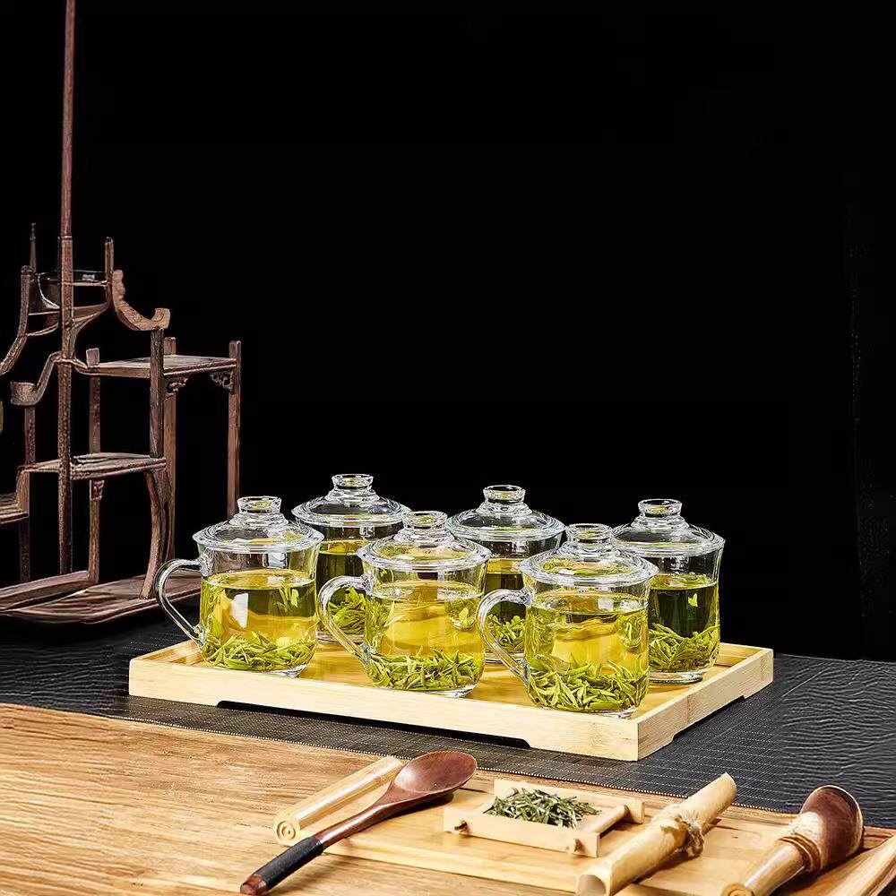 带把玻璃杯水杯套装家用客厅待客泡茶杯家庭喝水杯子带把杯具带盖