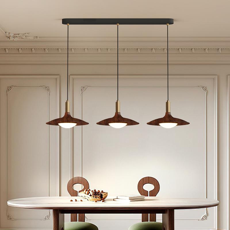 北欧全光谱胡桃木三头餐厅灯创意民宿餐桌卧室床头轻奢飞碟吊灯