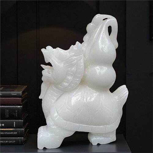 天然玉石白玉龙龟摆件葫芦招财风水家居公室装饰品店铺开业送礼