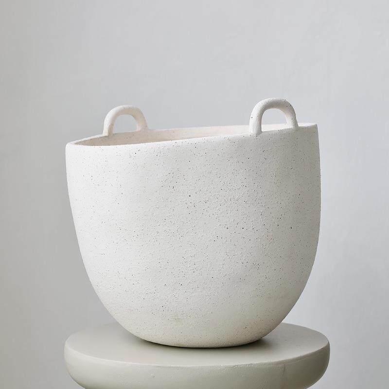 手工陶瓷花盆大口径陶盆高级感双耳提篮家居套盆大号落地大盆批發