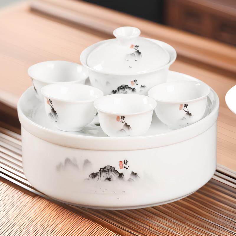 潮汕功夫旅行茶具带陶瓷茶盘家用车载户外便携式包白瓷茶具套装