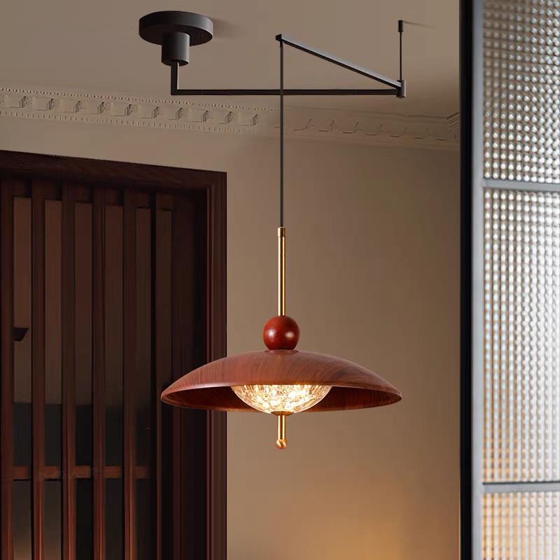 法式复古吧台三头餐桌创意飞碟灯可升降吊灯中古风过道玄关吸顶灯