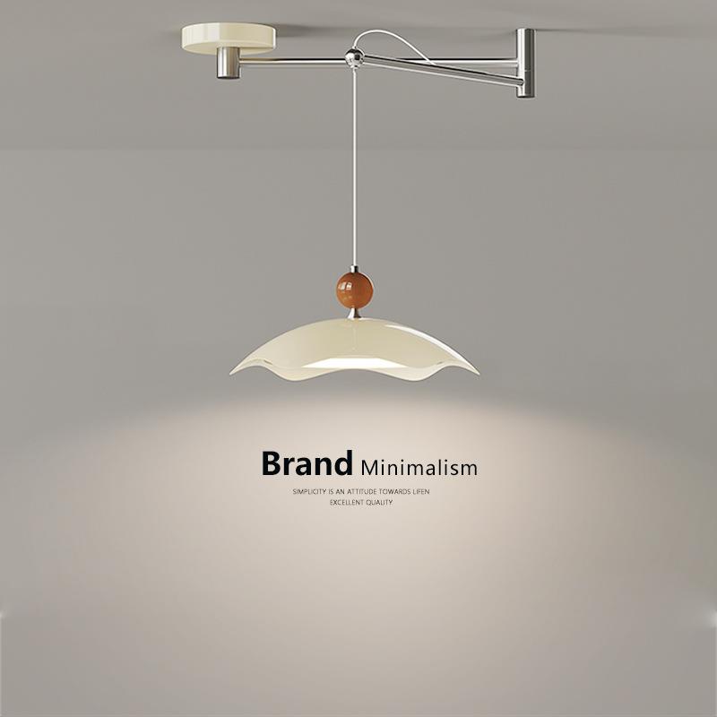 飞碟中古摇臂餐厅吊灯简约餐桌灯侘寂风可移动护眼胡桃木岛台灯具