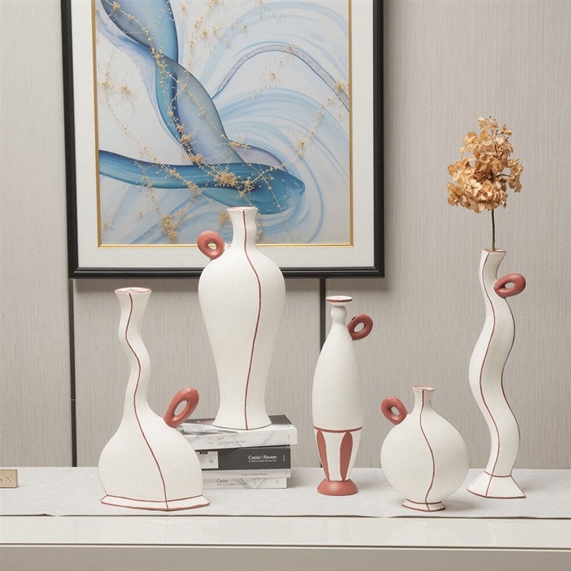 现代简约创意黑白单耳r花瓶摆件样板房售楼处极简树脂工艺品装饰
