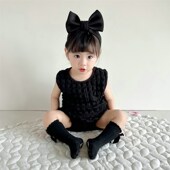 夏婴幼童装 泡泡格子立体蓬松T恤短裤 女宝宝百天可爱无袖 套装