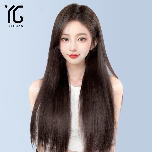 真发假发女长直发全真蓬松自然蕾丝无痕黑长直可扎全头假发套