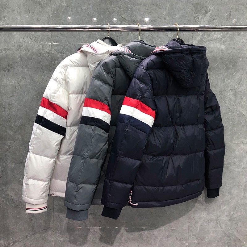 tb羽绒服男红白蓝轻薄短款帅气冬装男女情侣装保暖加厚连帽外套潮