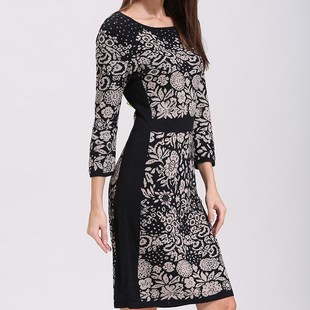 提花修身针织中袖连衣裙显瘦通勤知性气质坏丫头大码女装春秋3021