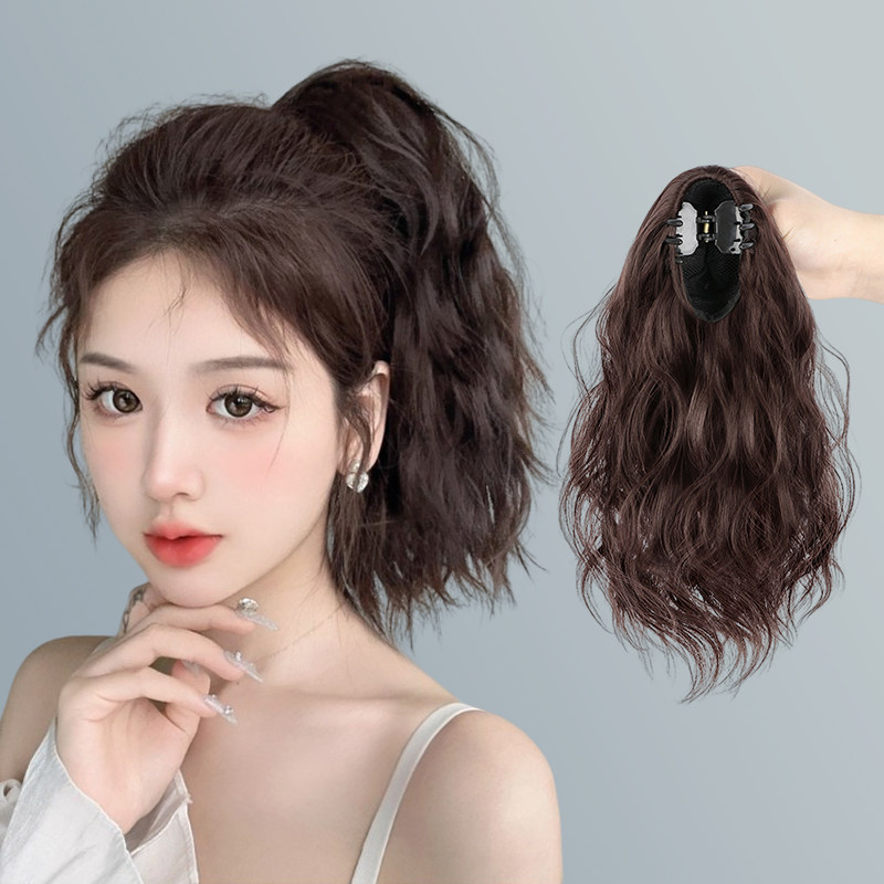 马尾假发女仿全真人发自然高马尾片抓夹麻花辫子卷发可扎轻假马尾图片