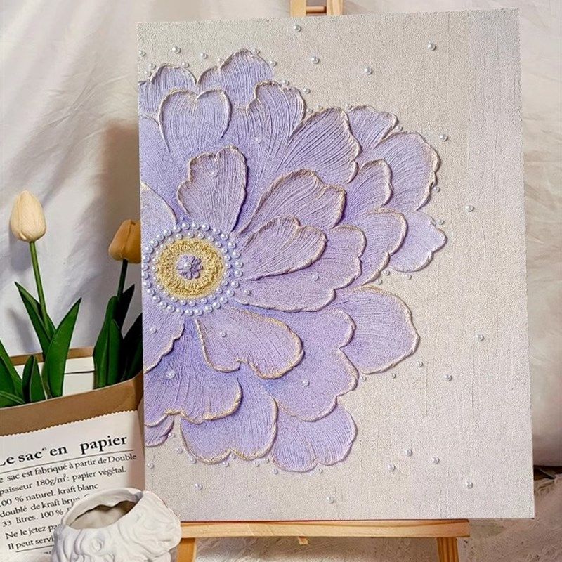 牡丹花卉立体diy肌理画材料包手工材料包非数字油画石英砂装饰画,家居饰品,DIY/数字油画,淘宝优惠券,粉丝福利购,淘宝优惠卷