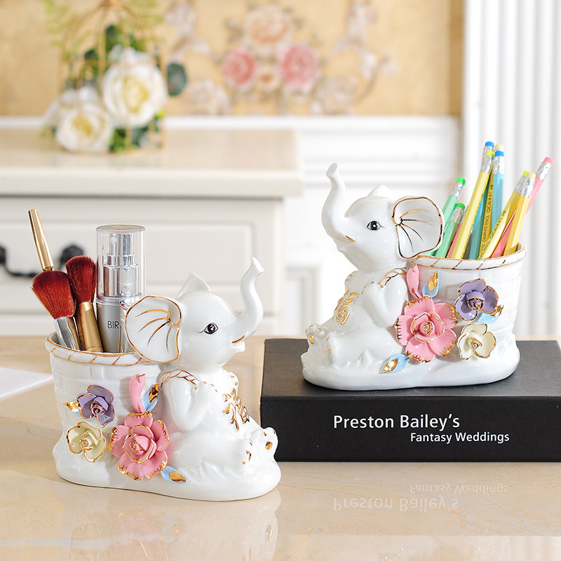 创意陶瓷大象摆件家居装饰品笔筒收纳小摆设书桌办公桌面实用饰品,家居饰品,装饰摆件,淘宝优惠券,粉丝福利购,淘宝优惠卷