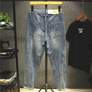 男宽松直筒锥形简约百搭老爹哈伦裤 夏季 复古蓝色牛仔裤 美式 子 薄款