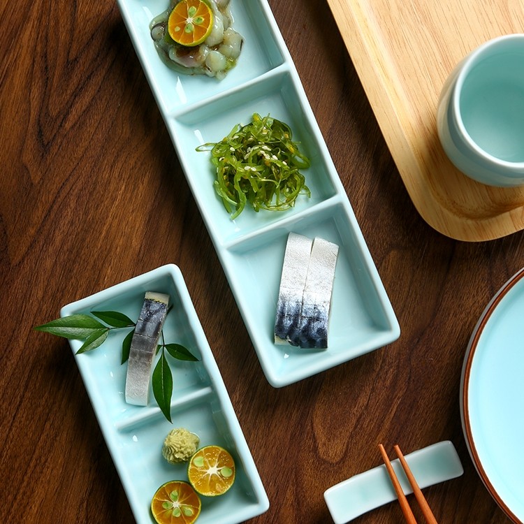 倩楠日式长方形烤肉分格蘸料干碟青瓷餐具三格酱料碟味碟冷小菜蝶,餐饮具,盘,淘宝优惠券,粉丝福利购,淘宝优惠卷