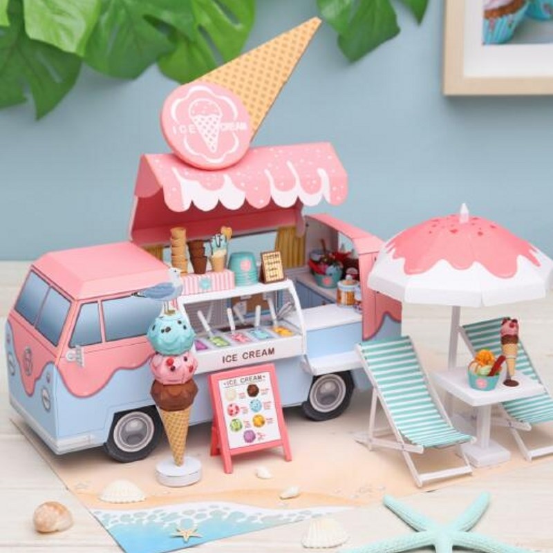 diy小屋汉堡冰淇淋汽车商店场景手工拼装玩具3D折纸立体摆件模型