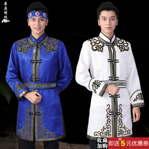 男士蒙古服新款绣花日常蒙古袍蒙古舞蹈演出服装蒙族骑马舞服饰