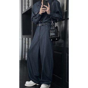套装 龙叨叨春季 宽松垂感弯刀休闲长裤 潮流复古拼接口袋衬衫 新款