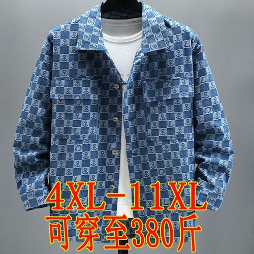 360斤特大码秋季日系工装衬衫男休闲胖子衬衣宽松牛仔外套潮300斤