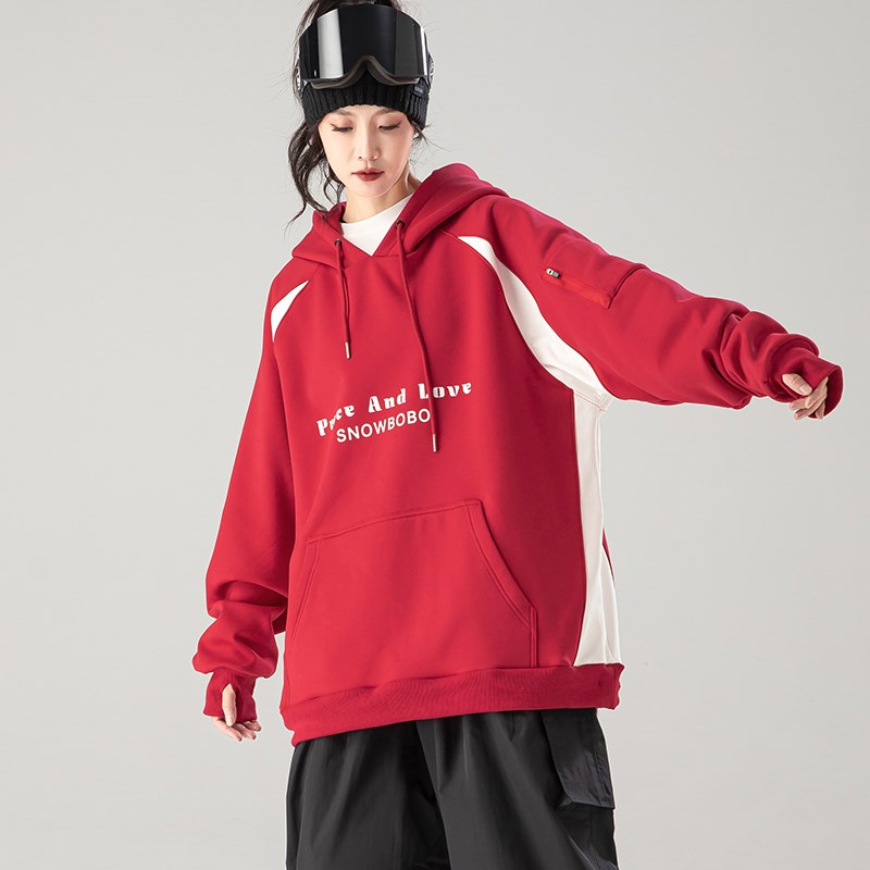 防水滑雪服卫衣加绒加厚女男款情侣秋冬连帽美式复古运动户外上衣