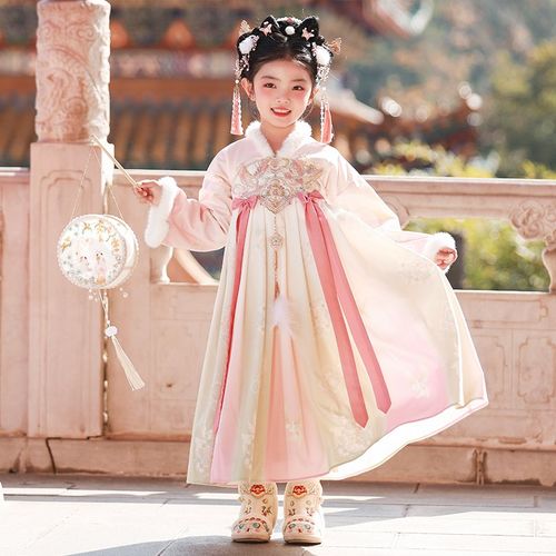 汉服女童冬款2024新款儿童高端仙气古风襦裙小女孩加绒国风连衣裙