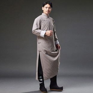 相声大褂加厚加长棉袍 纯麻盘扣棉袄过膝长衫 中国风冬季 加厚长唐装