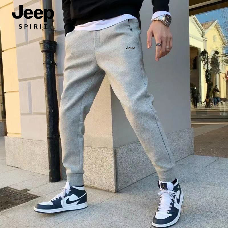 JEEP SPIRIT秋冬季运动裤男束脚裤修身休闲裤拉链款青少年长裤男