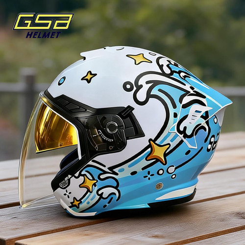 gsb头盔263星野遥同款摩托车男女机车安全防晒双镜片四分之三半盔