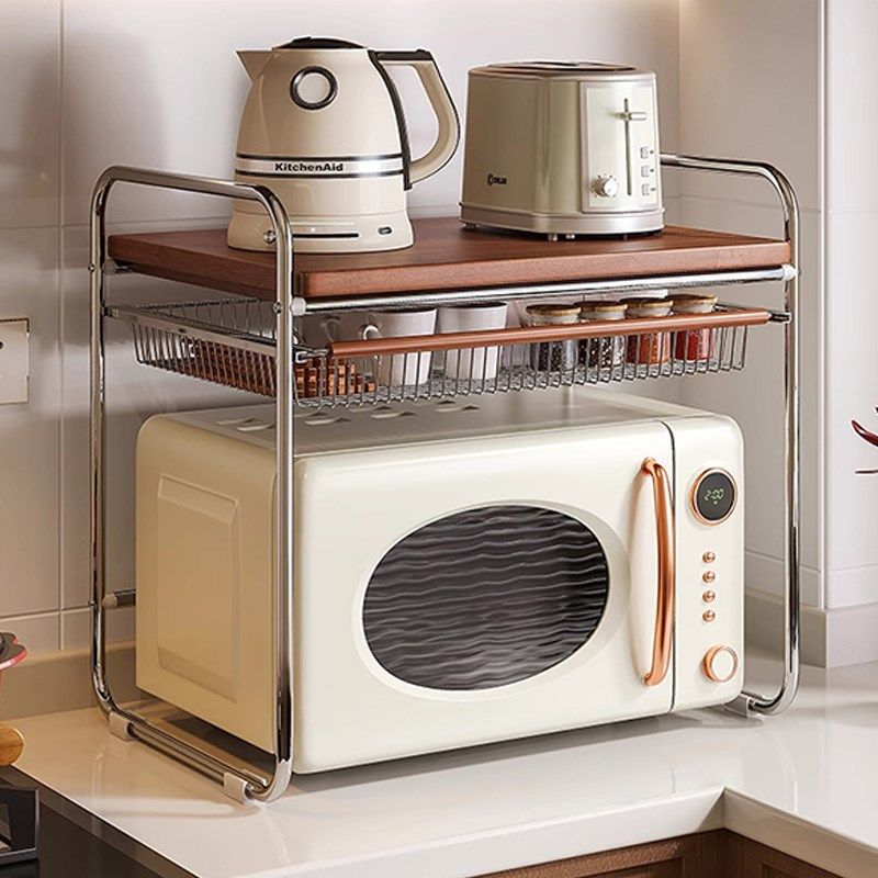 微波炉支架家用厨房台面双层空气炸锅置物架调料品抽拉式放置架子,厨房/烹饪用具,微波炉置物架,淘宝优惠券,粉丝福利购,淘宝优惠卷