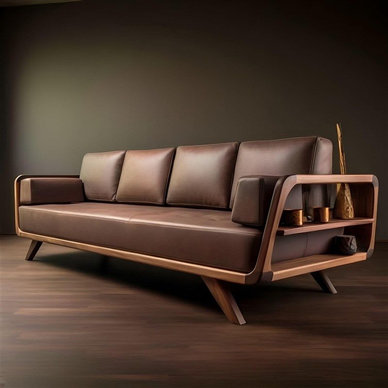 新中式北美黑胡桃木实木高级直排沙发简约现代客厅皮艺设计感沙发,住宅家具,实木沙发,淘宝优惠券,粉丝福利购,淘宝优惠卷