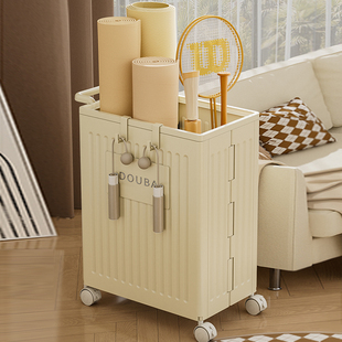 瑜伽垫收纳筐家用运动健身器材收纳箱羽毛球拍收纳篮可折叠置物架