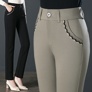 休闲裤 妈妈春秋款 子女 长 新款 女裤 2022秋季 中老年高腰弹力直筒裤