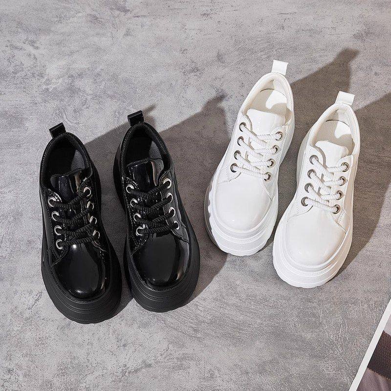 工厂直销2025秋季新款厚底皮鞋高颜值小个子增高松糕鞋休闲小皮鞋,女鞋,乐福鞋（豆豆鞋）,淘宝优惠券,粉丝福利购,淘宝优惠卷