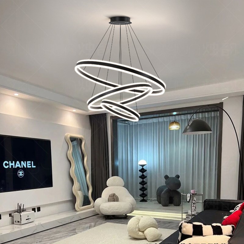 餐厅吊灯后现代饭l厅吧台灯前台吊灯创意圆圈上下发光环形客厅吊