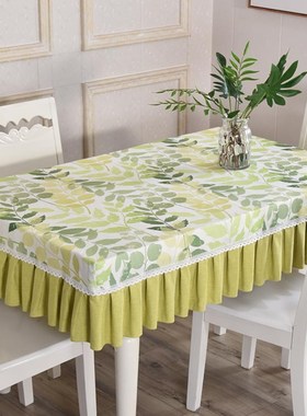 简约现代高档绿色桌布长方形清新绿棉G麻餐桌罩套家用餐厅台布定