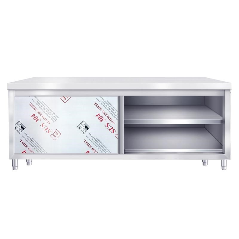 304不锈钢加厚工作o台厨房x打荷台切菜操作台碗碟柜案板带拉门商