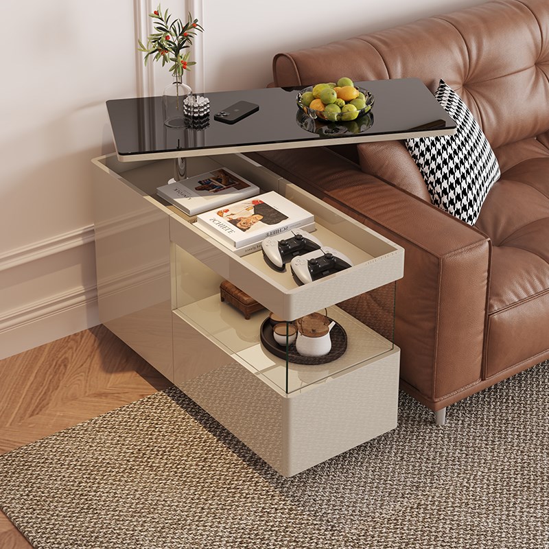 轻奢实木沙发g边几侧边柜可移动升降小茶几高级感客厅小推车多功