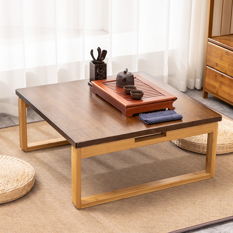 黑胡桃色折叠榻榻米小茶几正方形复古日式K矮桌楠竹飘窗小桌子楠