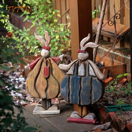 花园装饰庭院 木质兔子情侣摆件落地乡村风格装饰