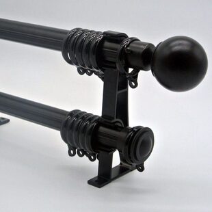单杆铝合金窗帘轨道杆罗马杆导轨双杆加厚黑色侧装窗帘杆子打孔