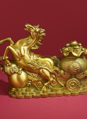 铜马摆件招财马立马发财马拉福袋金车十二生肖马家居酒.柜开业礼