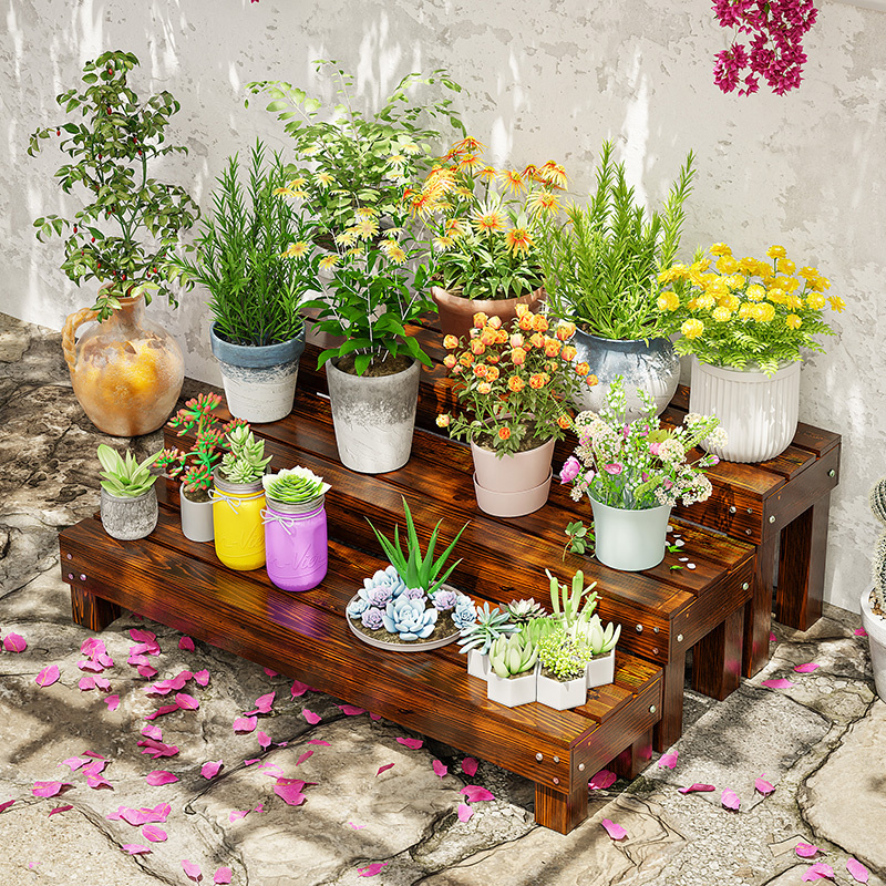 实木庭院户外多肉花架多层防腐木阳台室外花架R子单层矮花凳花盆