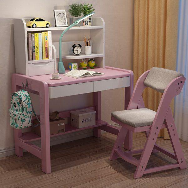 小孩书桌实木小型儿童书桌带书架 卧室小学生学习桌家用写字桌