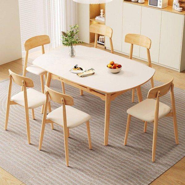 北欧折叠岩板餐桌椅组合小户型家用侘寂风可伸缩实木方圆两用饭桌,住宅家具,岩板餐桌,淘宝优惠券,粉丝福利购,淘宝优惠卷