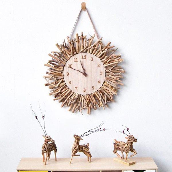 手工实木质圆形客厅挂钟实木创意简约时钟家用钟表网红装饰免打孔,家居饰品,挂钟,淘宝优惠券,粉丝福利购,淘宝优惠卷