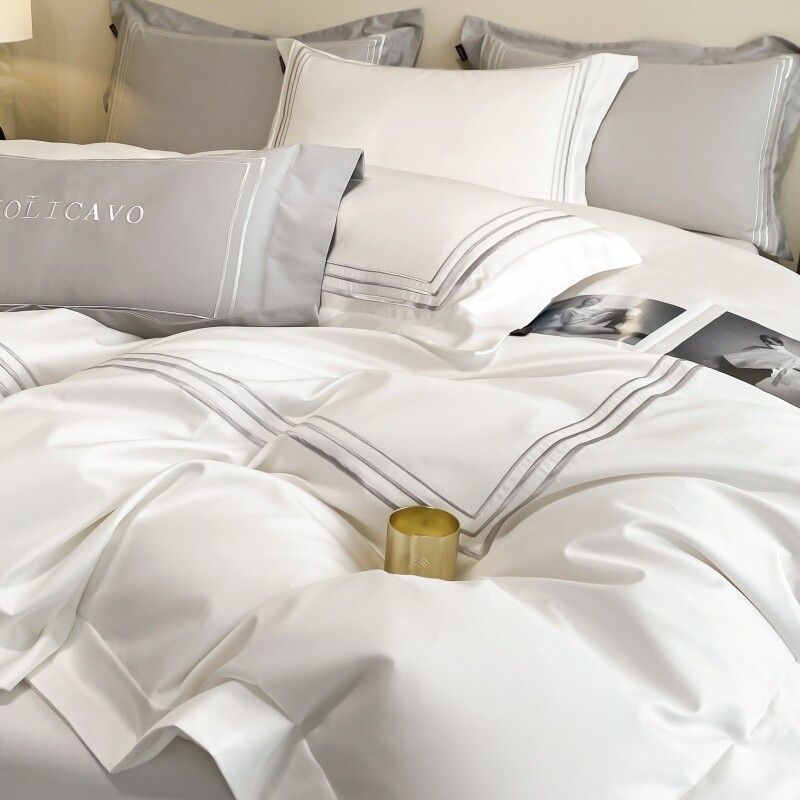 七星级酒店风A类180支长绒棉A四件套轻奢简约刺绣被套床笠床上用